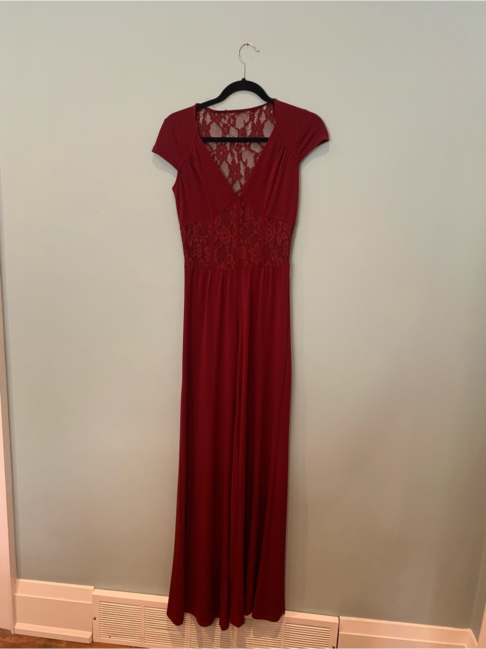 Guess Red Lace-Front Cap-Sleeve Jumpsuit